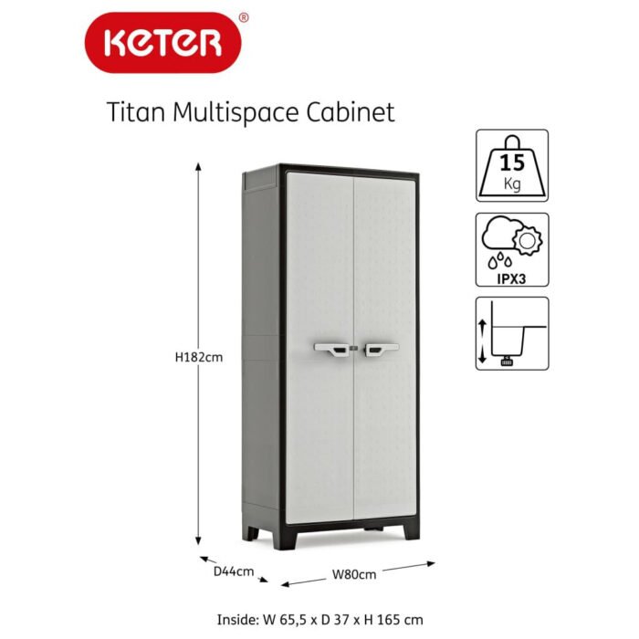 Multipurpose Storage Cabinet Titan Black and Grey 182 Cm