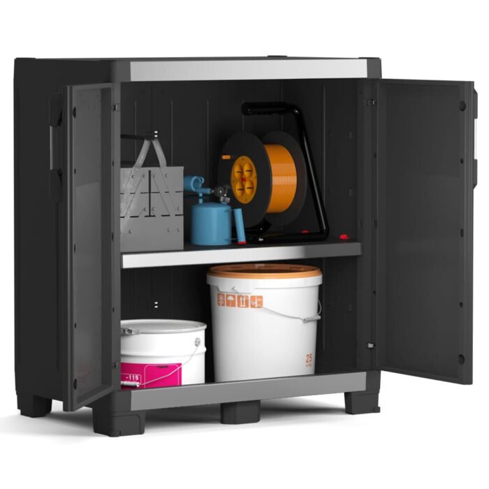 Low Storage Cabinet Garage XL Black and Sliver 99 Cm