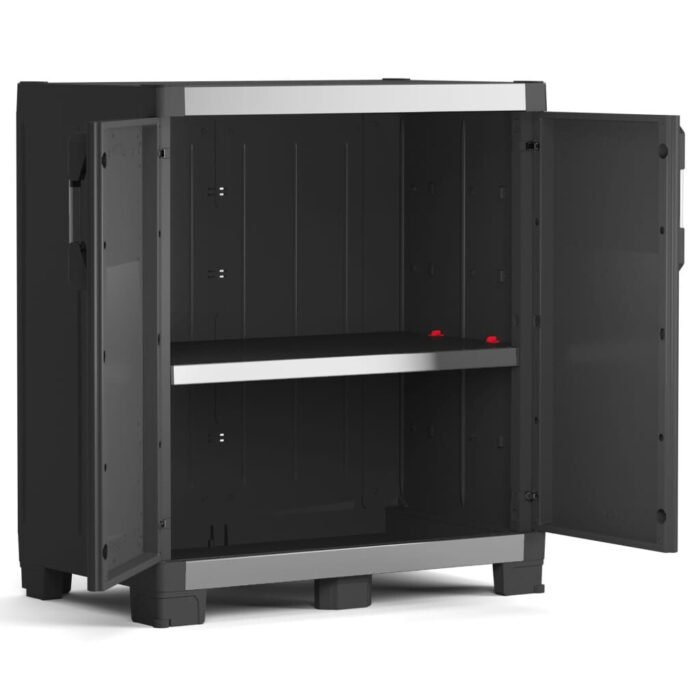 Low Storage Cabinet Garage XL Black and Sliver 99 Cm