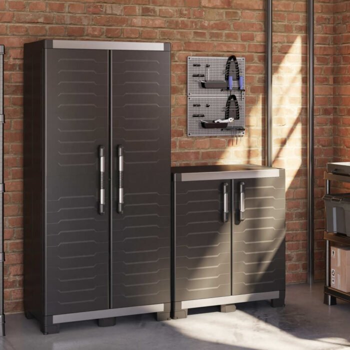 Low Storage Cabinet Garage XL Black and Sliver 99 Cm