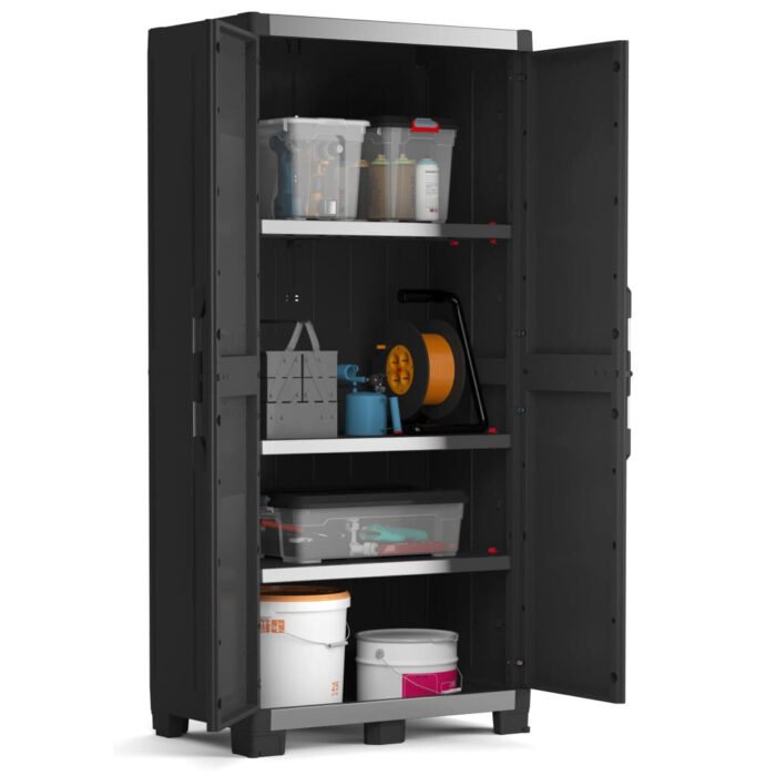 Storage Cabinet with Shelves Garage XL Black and Sliver 188 Cm